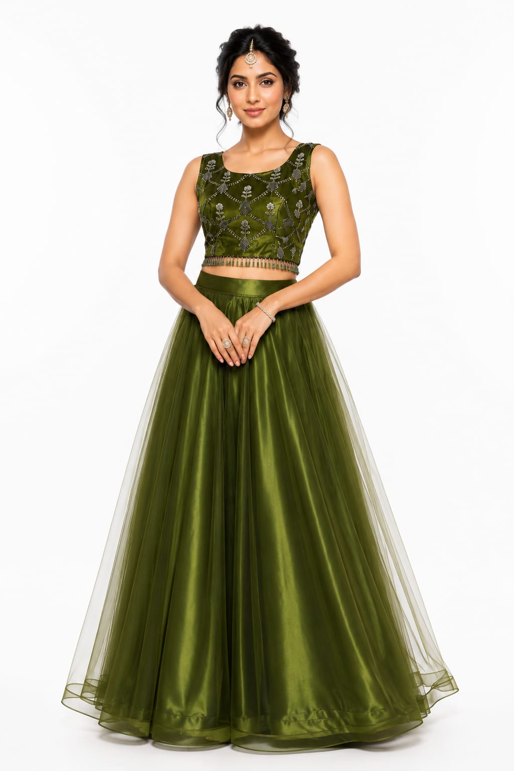 Embroidered Net Lehenga Set