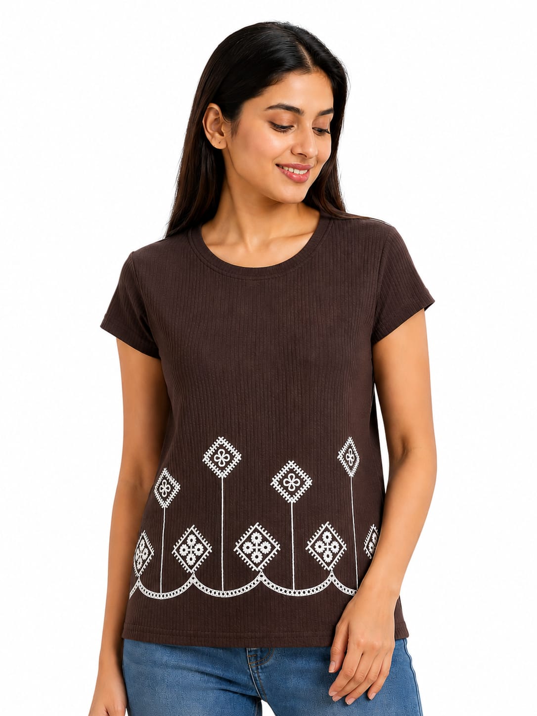 Ribbed Embroidered T-Shirt