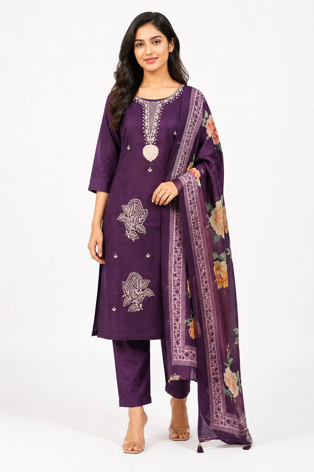 Straight Kurti Pant Set With Printed Dupatta