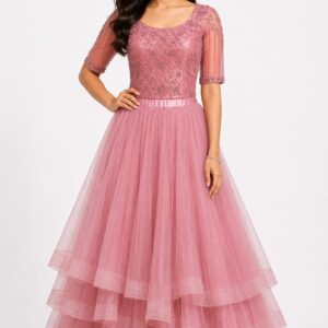 Embroidered A-Line Floor Length Gown