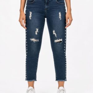 Pearl Embellished Cropped Jeans