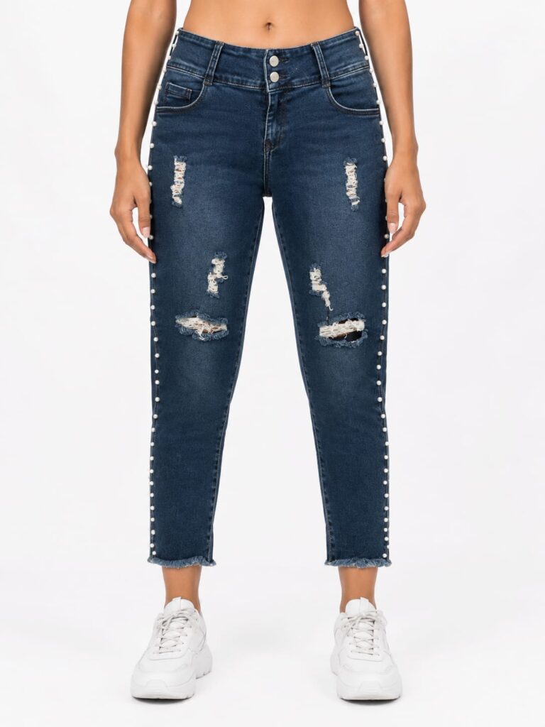 Pearl Embellished Cropped Jeans
