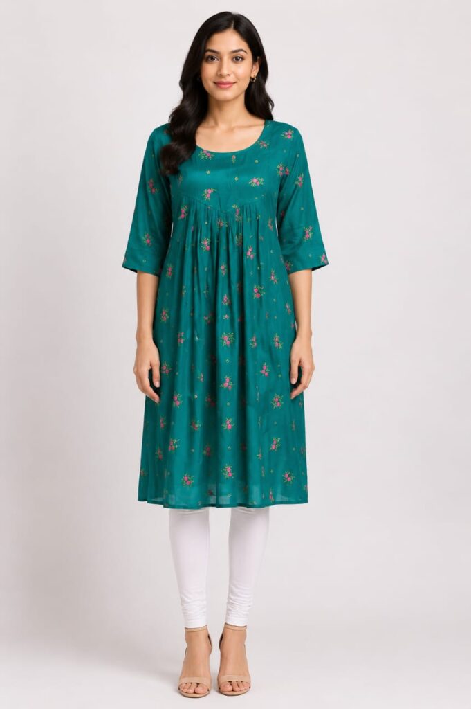Floral Print A-Line Gathered Kurta