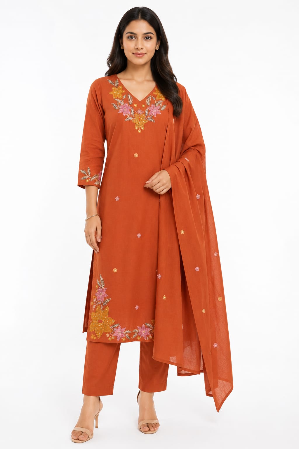 Embroidered Cotton Kurta Set