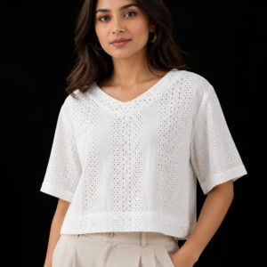 Cotton Schiffli Boxy Crop Top