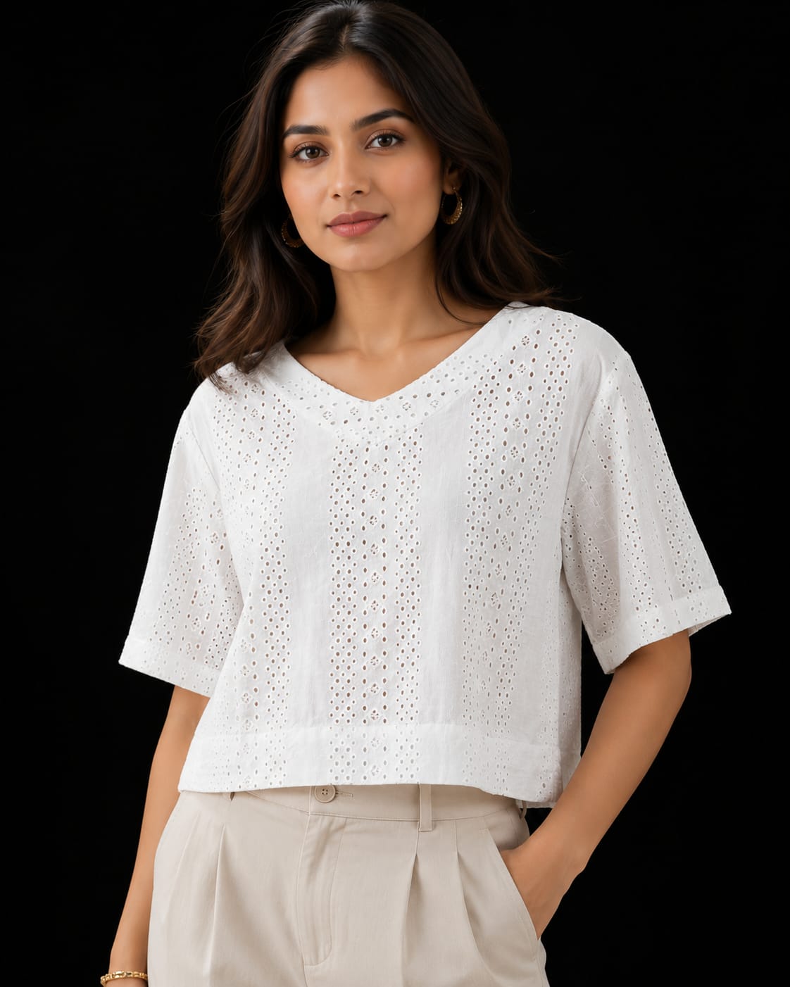 Cotton Schiffli Boxy Crop Top
