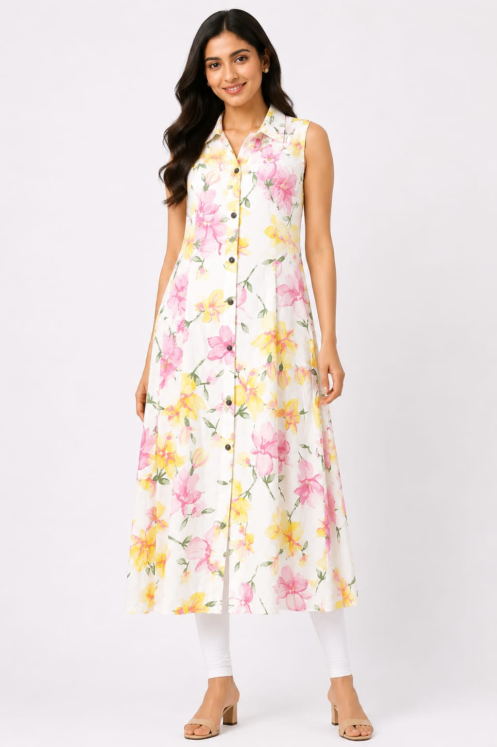 Floral Sleeveless Shirt Dress